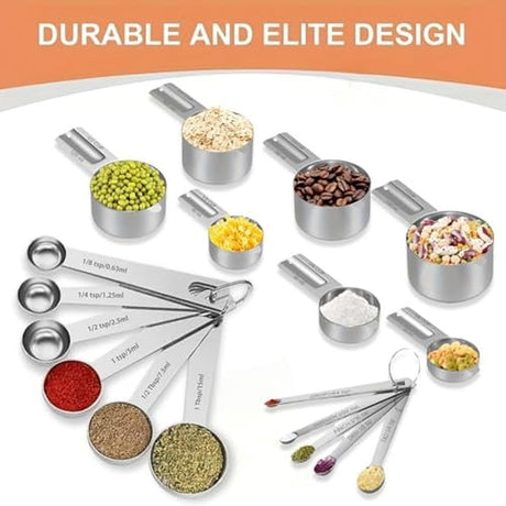 18PCS Measuring Cups and Spoons Set,Include 7 Nesting Measuring Cups,6 Measuring Spoons and 5 Mini Spoons,Stainless Steel Metal Measuring Set,Kitchen Gadgets for Cooking & Baking