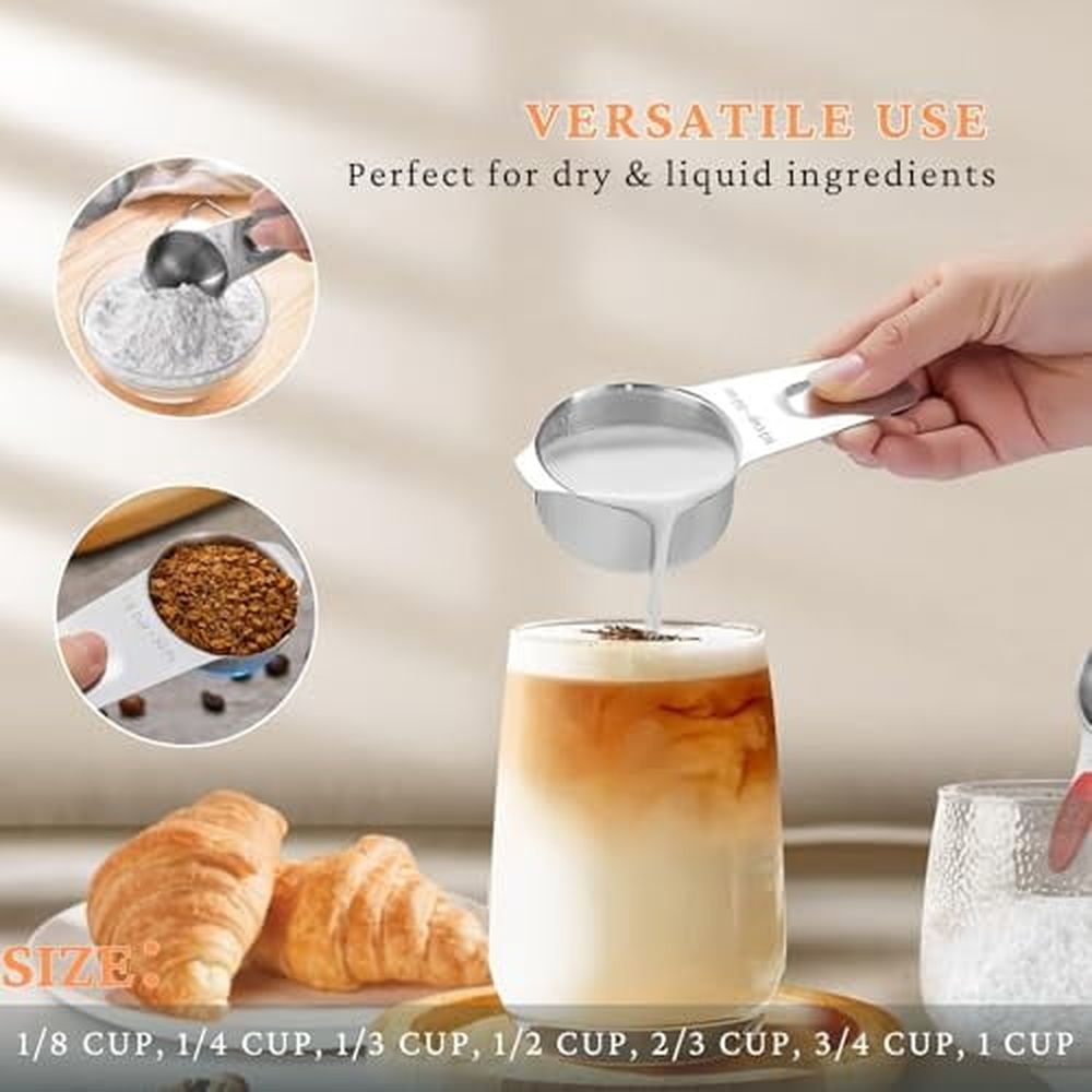 18PCS Measuring Cups and Spoons Set,Include 7 Nesting Measuring Cups,6 Measuring Spoons and 5 Mini Spoons,Stainless Steel Metal Measuring Set,Kitchen Gadgets for Cooking & Baking