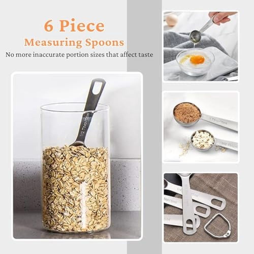 18PCS Measuring Cups and Spoons Set,Include 7 Nesting Measuring Cups,6 Measuring Spoons and 5 Mini Spoons,Stainless Steel Metal Measuring Set,Kitchen Gadgets for Cooking & Baking