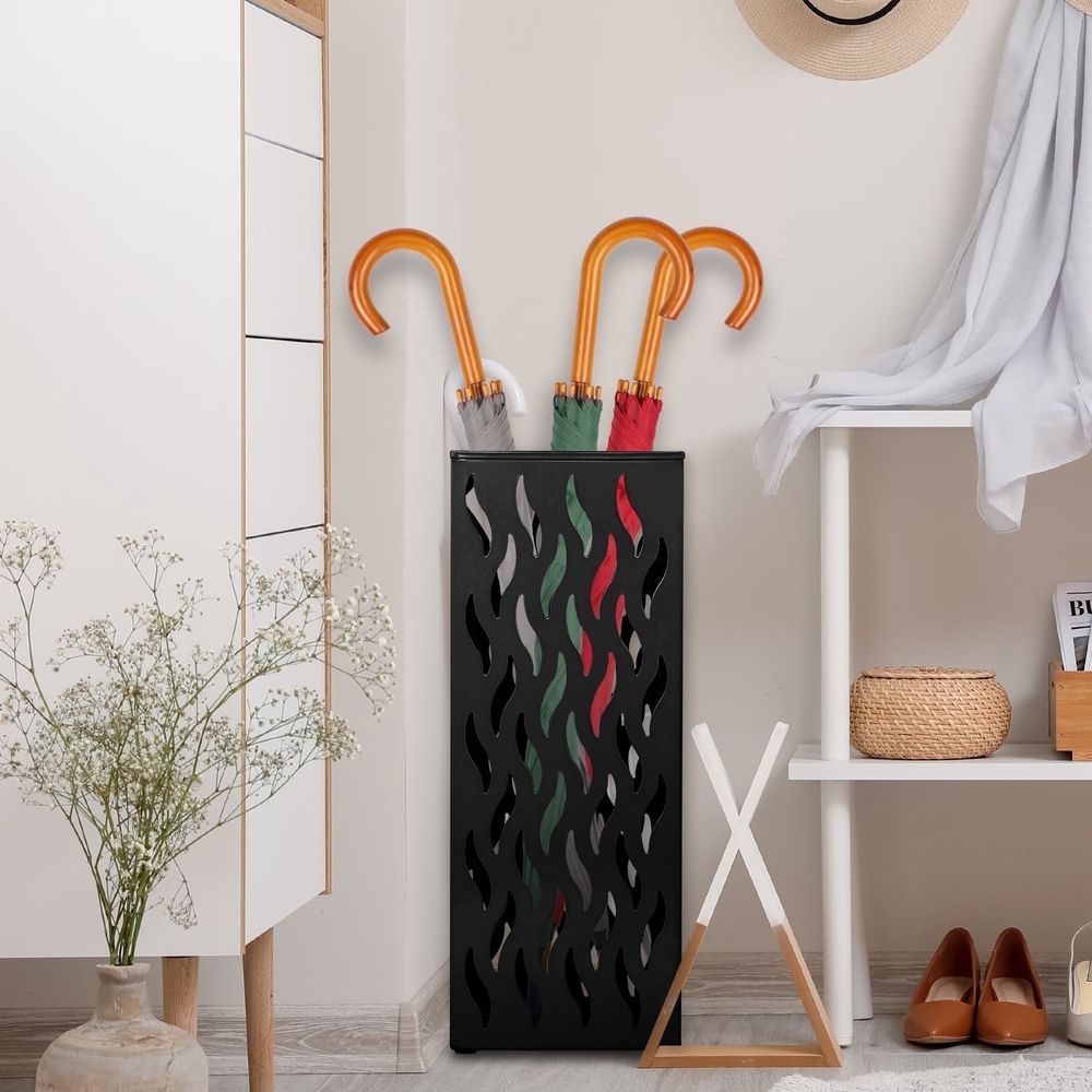 Metal Umbrella Indoor Holder Entryway Hollowed Square Decorative Umbrella Racks and Stands Freestanding Storage Organizer (6.5*6.5*16.5in)