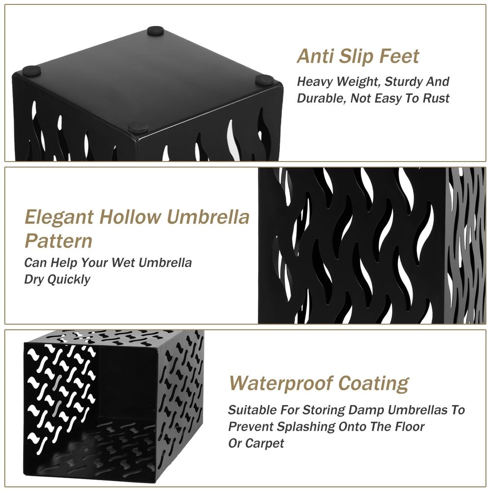 Metal Umbrella Indoor Holder Entryway Hollowed Square Decorative Umbrella Racks and Stands Freestanding Storage Organizer (6.5*6.5*16.5in)