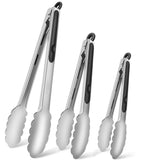 Kitchen Tongs Set of 3,Heavy Duty Stainless Steel Locking Tongs for BBQ,Salad,Meat Turning,Non-Slip Silicone Grip,7 9 12 Inches