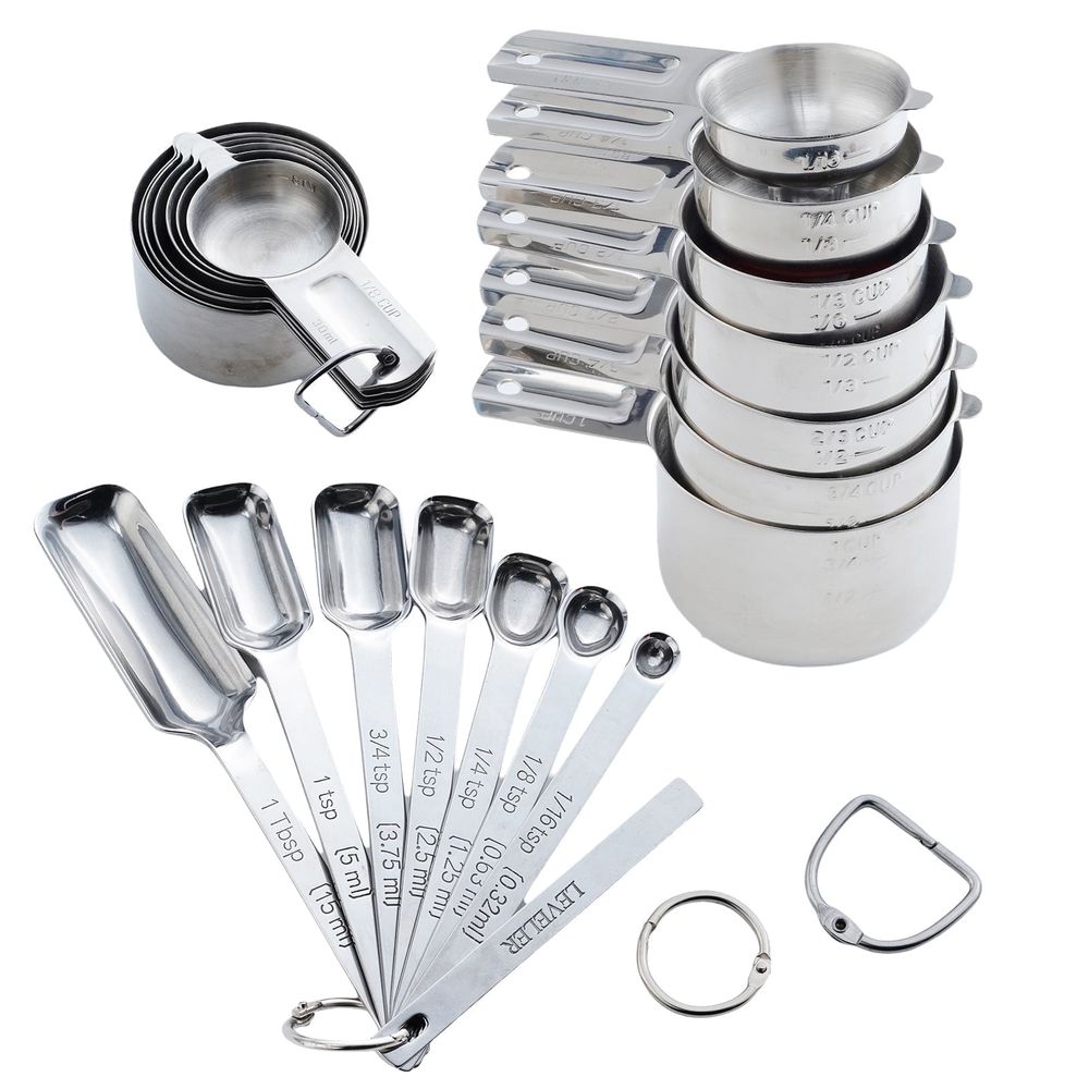 Measuring Cups and Spoons Set of 15,Stainless Steel Nesting Measuring Cups and Magnetic Measuring Spoons for Baking Cooking,Dry and Liquid Ingredients