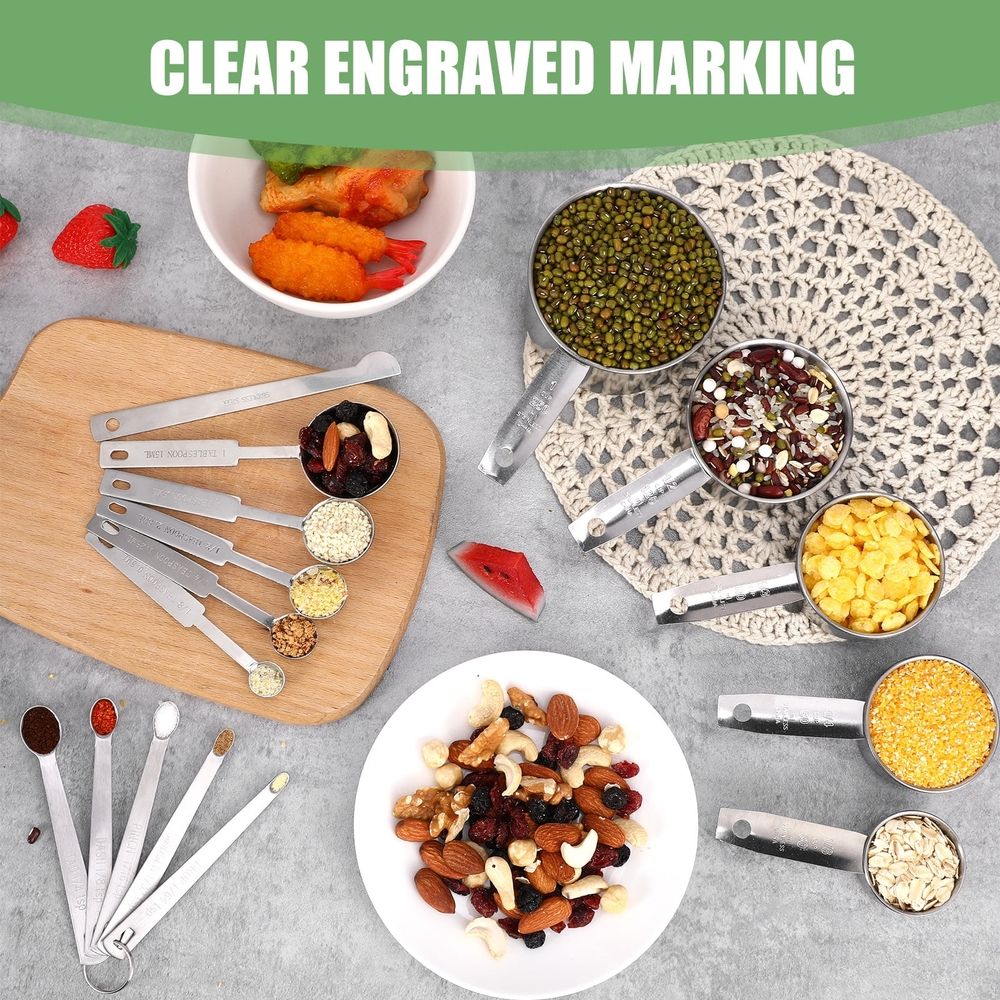 Measuring Cups and Spoons Set of 16,5 Stainless Steel Nesting Measuring Cups & 5 Spoons,1 + Leveler & 5 Mini Measuring Spoons for Cooking & Baking