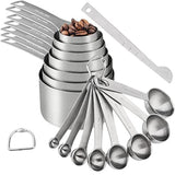 Measuring Cups and Spoons Set of 15 Pcs,7 Stainless Steel Stackable Heavy Measuring Cups,8 Measuring Spoons,Metal Measuring Spoons and Cups for Dry or Wet Ingredients During Baking.