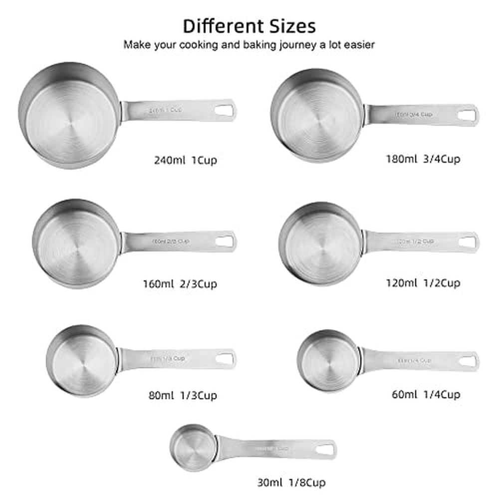 Measuring Cups and Spoons Set of 15 Pcs,7 Stainless Steel Stackable Heavy Measuring Cups,8 Measuring Spoons,Metal Measuring Spoons and Cups for Dry or Wet Ingredients During Baking.