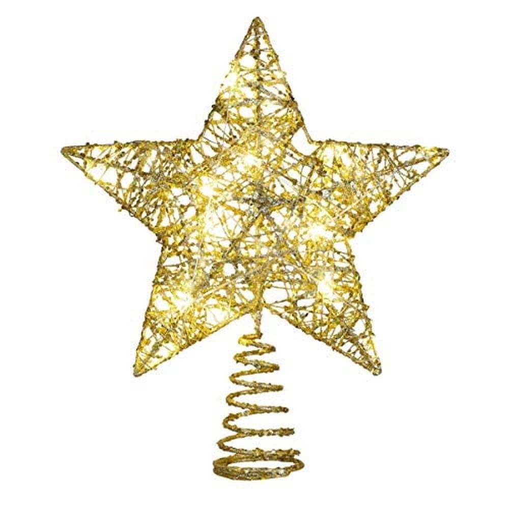 Glitter Christmas Tree Topper,10 Inch Shiny Gold Star Tree Topper for Xmas,Lightweight Holiday Treetop Decoration for Christmas Decor