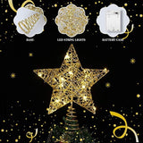 Glitter Christmas Tree Topper,10 Inch Shiny Gold Star Tree Topper for Xmas,Lightweight Holiday Treetop Decoration for Christmas Decor