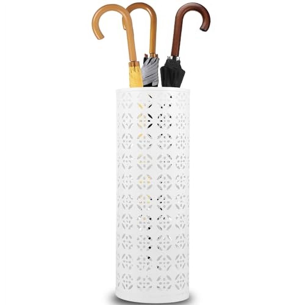 Umbrella Stand for Entryway,Metal Umbrella Holder,Freestanding Umbrella Stand Round Umbrella Holder Bin Waterproof Umbrella Storage Rack Indoor Walking Stick Holder for Home Entryway(15*42cm,White)