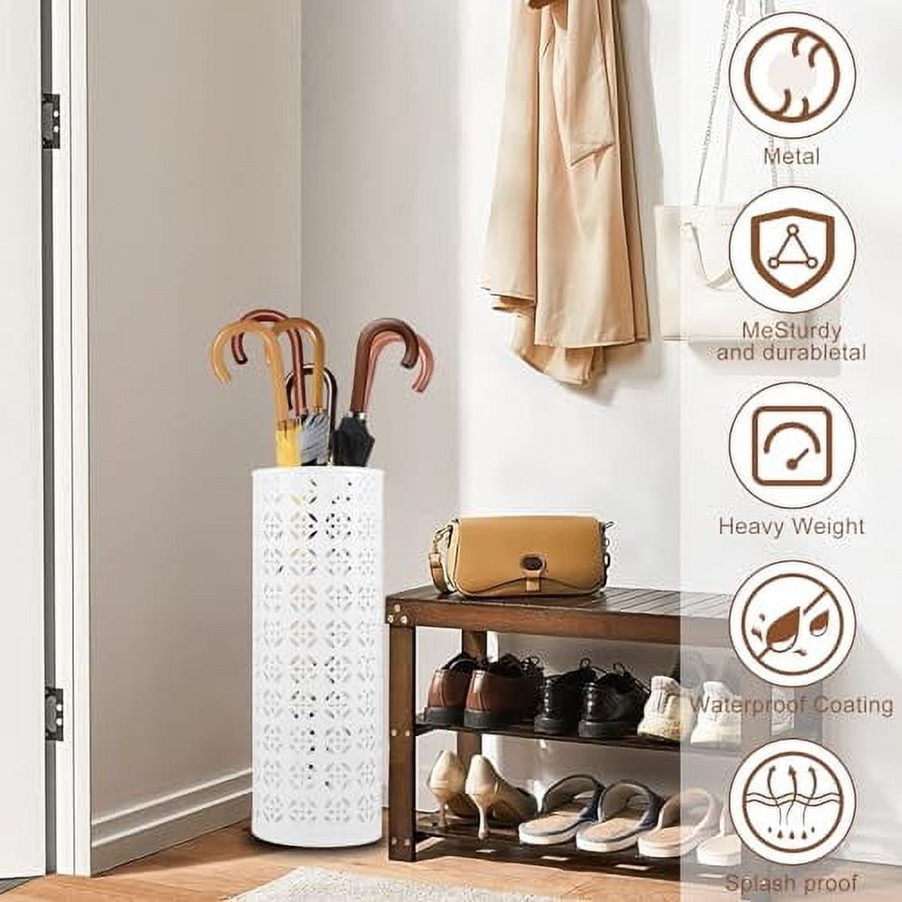 Umbrella Stand for Entryway,Metal Umbrella Holder,Freestanding Umbrella Stand Round Umbrella Holder Bin Waterproof Umbrella Storage Rack Indoor Walking Stick Holder for Home Entryway(15*42cm,White)