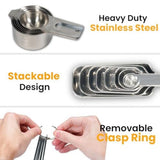 21 Pieces Measuring Cups and Spoons Set - Includes 7 Stainless Steel Measuring Cups,8 Rectangular & 5 Mini Measuring Spoons with Leveler Fits Spice Jars,Ideal for Dry and Liquid Ingredients
