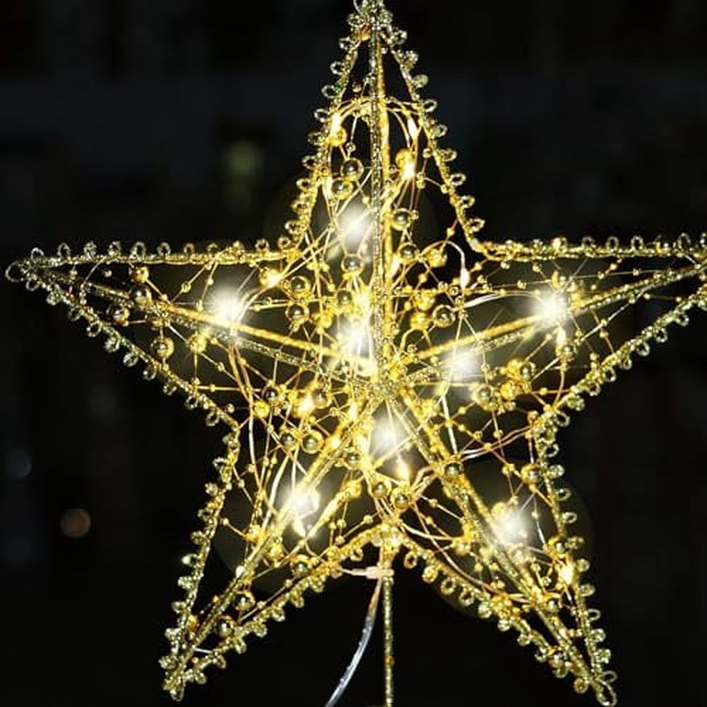 Art 20 LED Christmas Tree Topper,8 x 10Inch Indoor Outdoor Star Treetop Light Two Modes (Keep Light ON/Flash) for 1.5Ft to 9Ft Christmas Tree (Gold,8 x 10 Inch)