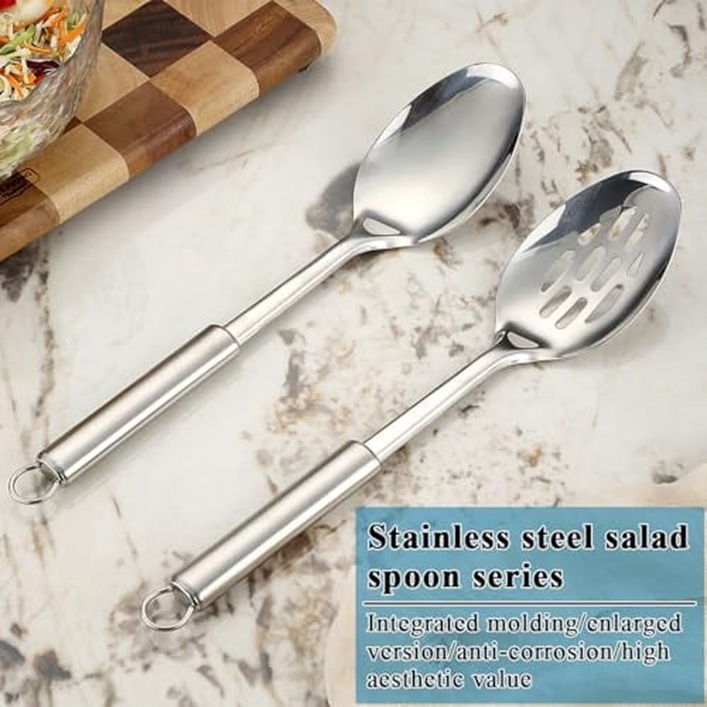 Cooking Spoons Set,Stainless Steel Kitchen Solid Slotted Spoon,Cooking Utensils Set,Mixing,Serving,Stiring Large Spoons,Gifts for Home,Restaurant