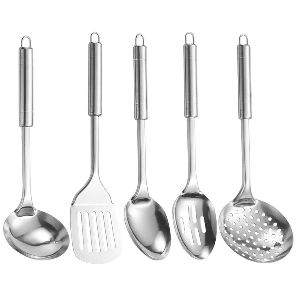Rust-resistant Stainless Steel Kitchen Utensils 5-piece Stainless Steel Kitchen Utensils Set with Ergonomic Handle Hanging Hole Heat Resistant