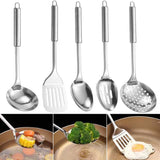 Rust-resistant Stainless Steel Kitchen Utensils 5-piece Stainless Steel Kitchen Utensils Set with Ergonomic Handle Hanging Hole Heat Resistant