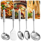 Rust-resistant Stainless Steel Kitchen Utensils 5-piece Stainless Steel Kitchen Utensils Set with Ergonomic Handle Hanging Hole Heat Resistant