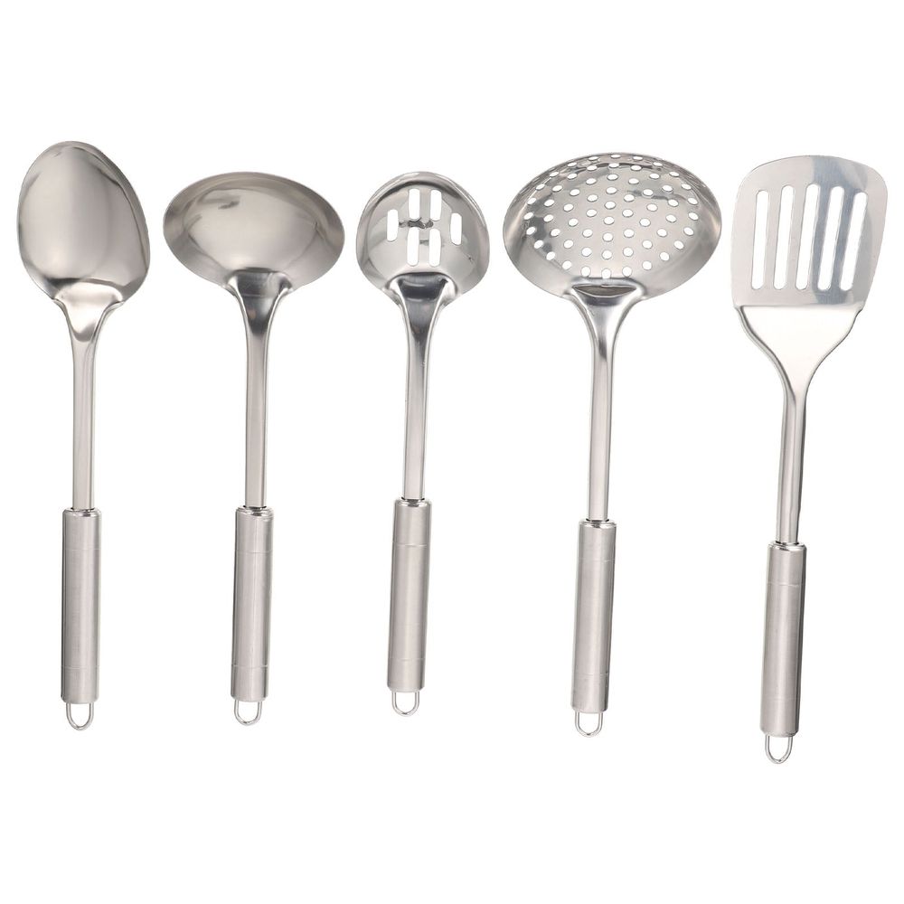 304 Stainless Steel Kitchen Utensil Set,5 Piece,Ergonomic Stay-Cool Hollow Handles,Dishwasher Safe,Silver