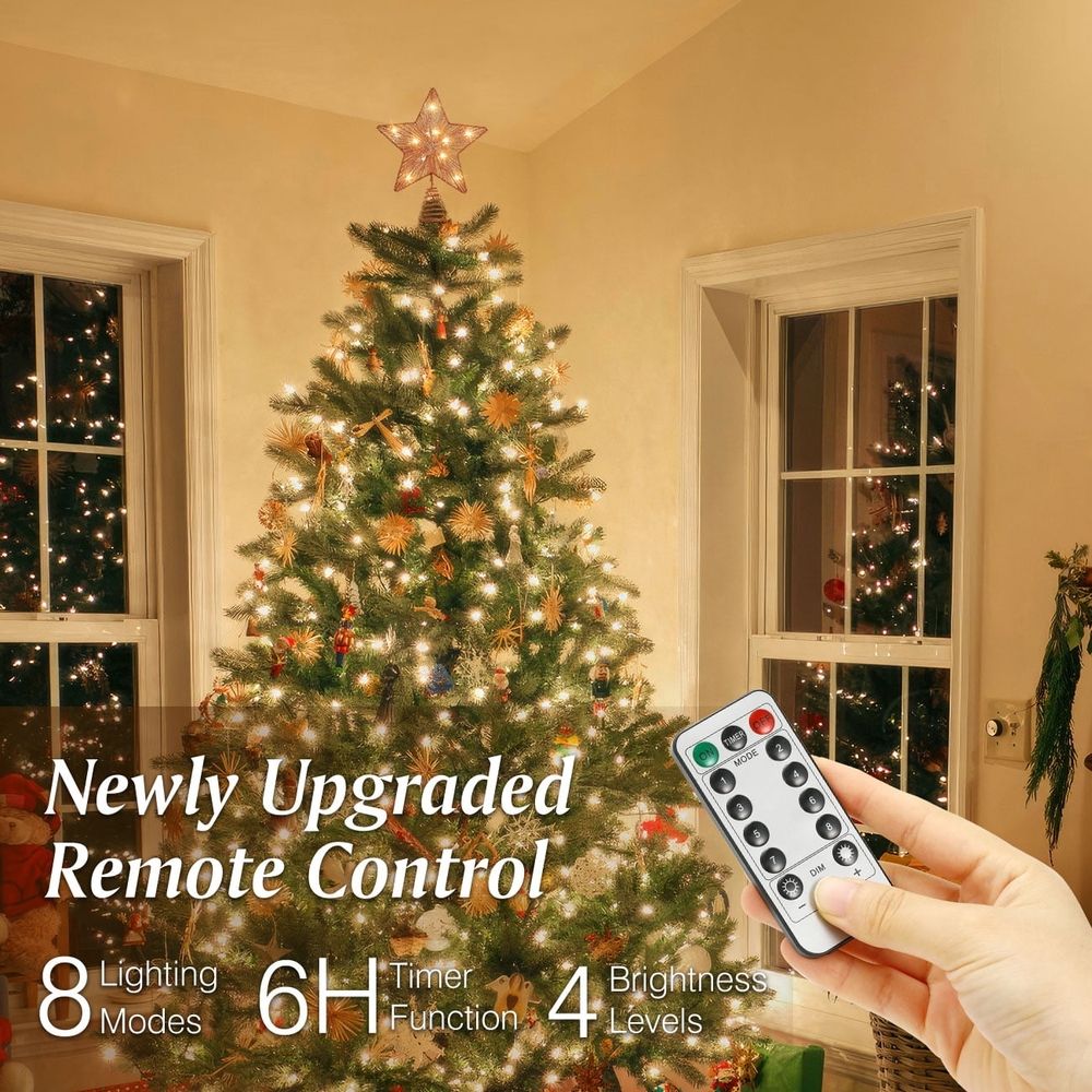 Christmas Star Tree Topper,USB Powered Remote Controlled Star Tree Topper with Lights and Sequins for Holiday Xmas Decoration,Rose Gold