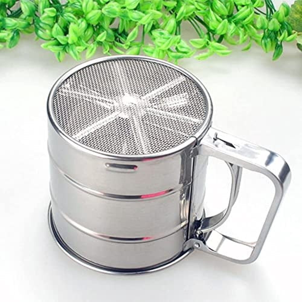 1.25 Cup Premium Stainless Steel Flour Sifter for Baking – Baking Sifter with Spring Action Handle – Double Mesh Sifter for Flour,Powdered Sugar,Baking Powder (Small)
