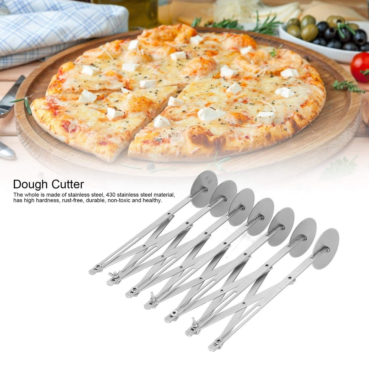 Wheel Dough Divider Adjustable Arm Rust‑Free High Hardness Stainless Steel Hotel Restaurant(Seven round pizza slice)