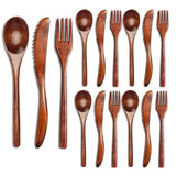 15 Pcs Wooden Spoon Fork Knife Cutlery Set Wooden Dinner Utensil Set