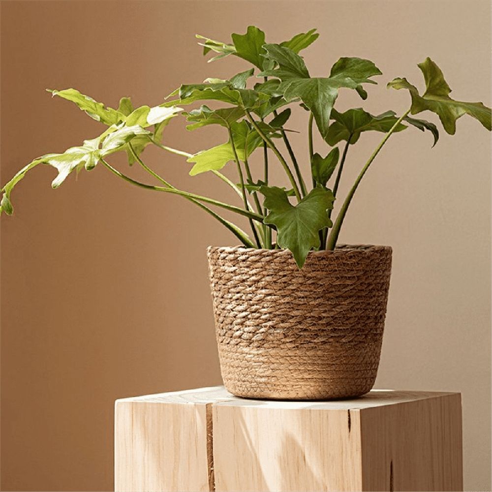 Straw Weaving Flower Plant Pot Wicker Basket Rattan Flowerpot Storage Basket Handmade Woven Planter Basket S