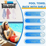Pool Towel Racks with Shelf Outdoor Pool Decor Wall Mount Towel Hooks Towel Holder with 8 Hooks Towel Storage Hanger