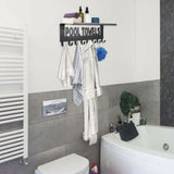 Pool Towel Racks with Shelf Outdoor Pool Decor Wall Mount Towel Hooks Towel Holder with 8 Hooks Towel Storage Hanger