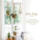 Indoor Jute Hanging Planter Basket With Wood Beads Decorative Flower Pot Holder No Tassels For Indoor Outdoor Boho Home Decor 35 Inch Brown