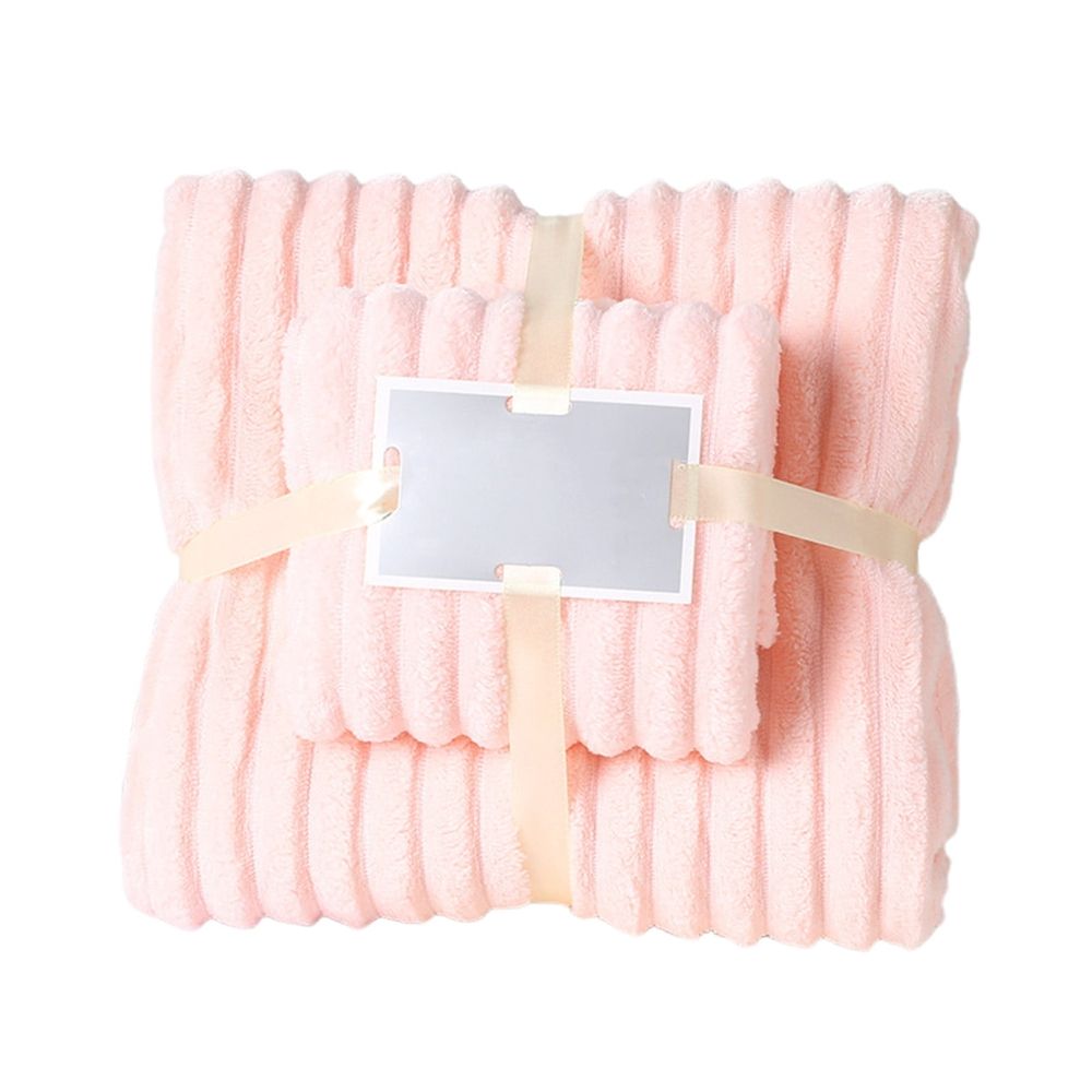 2 Piece Towel Set for Bathroom, Velvet Striped Soft Absorbent Towel Set, 1 Bath Towel 27.56x55.12 In and 1 Hand Towel 13.78x29.53 In, Pink