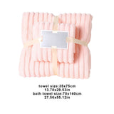 2 Piece Towel Set for Bathroom, Velvet Striped Soft Absorbent Towel Set, 1 Bath Towel 27.56x55.12 In and 1 Hand Towel 13.78x29.53 In, Pink