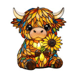 Cow Sunflower Lamp, Stained Glass Style Resin Night Light, USB Powered Warm LED Cow Decor, 9 Inch Whimsical Animal Lamp for Bookshelf Nightstand Office