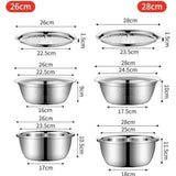 Multifunctional Stainless Steel Mixing Bowls Set with Colander Strainer & Shredding Lid, All-in-One Kitchen Basin for Fruit Vegetable Washing Draining Food Prep