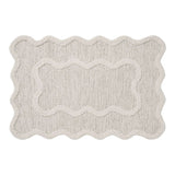 Soft Bath Mat, 16 x 24 Inch Absorbent Bathroom Rug with Scalloped Cream Beige Edge, Washable Shower Mat for Tub and Bathroom Floor