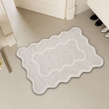 Soft Bath Mat, 16 x 24 Inch Absorbent Bathroom Rug with Scalloped Cream Beige Edge, Washable Shower Mat for Tub and Bathroom Floor