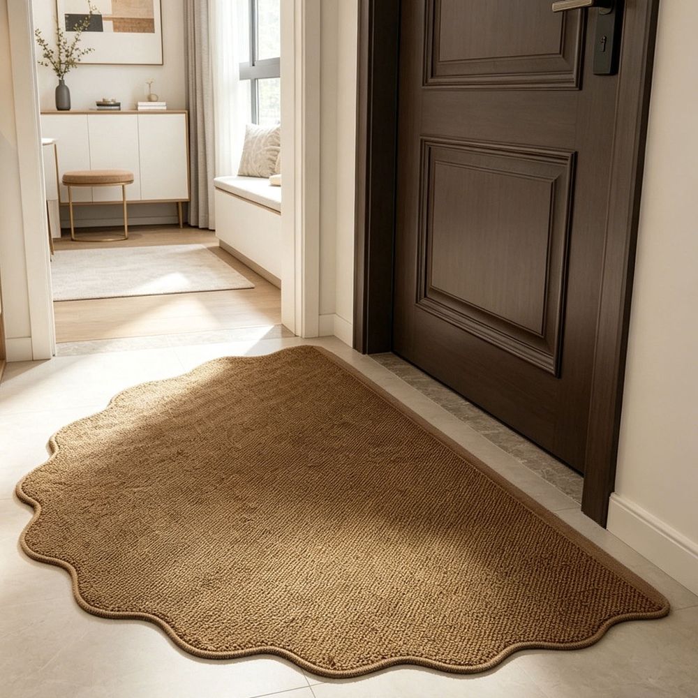 Scalloped Entryway Rug, 15.75x23.62 Inch Non-Slip Indoor Doormat, Absorbent Pineapple Weave Floor Mat for Home Entrance, Mudroom, Boho Decor