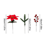Artificial Poinsettia Flower Bouquet, Holiday Floral Arrangement with Pine Needles and Berries, Christmas Centerpiece Decor for Dining Table and Entryway, 11.8 in