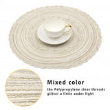 Boho Round Placemats Set of 8 Braided Border Round Place Mats 15 inch Washable Dining Table Mats for Home Wedding Holiday Party (Ivory Bordered,8)