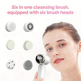 6-in-1 Electric Facial Cleanser, 3-Speed, LED Display（WHITE）