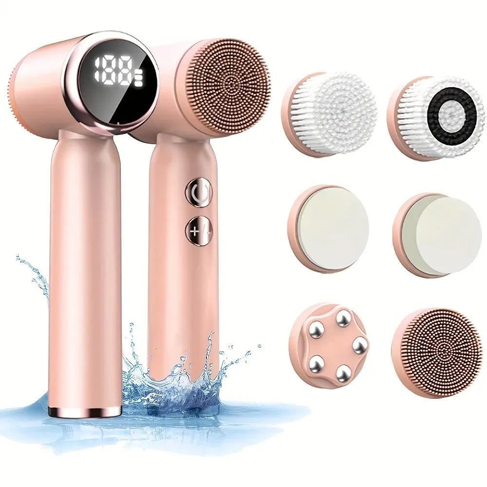 6-in-1 Electric Facial Cleanser, 3-Speed, LED Display（WHITE）