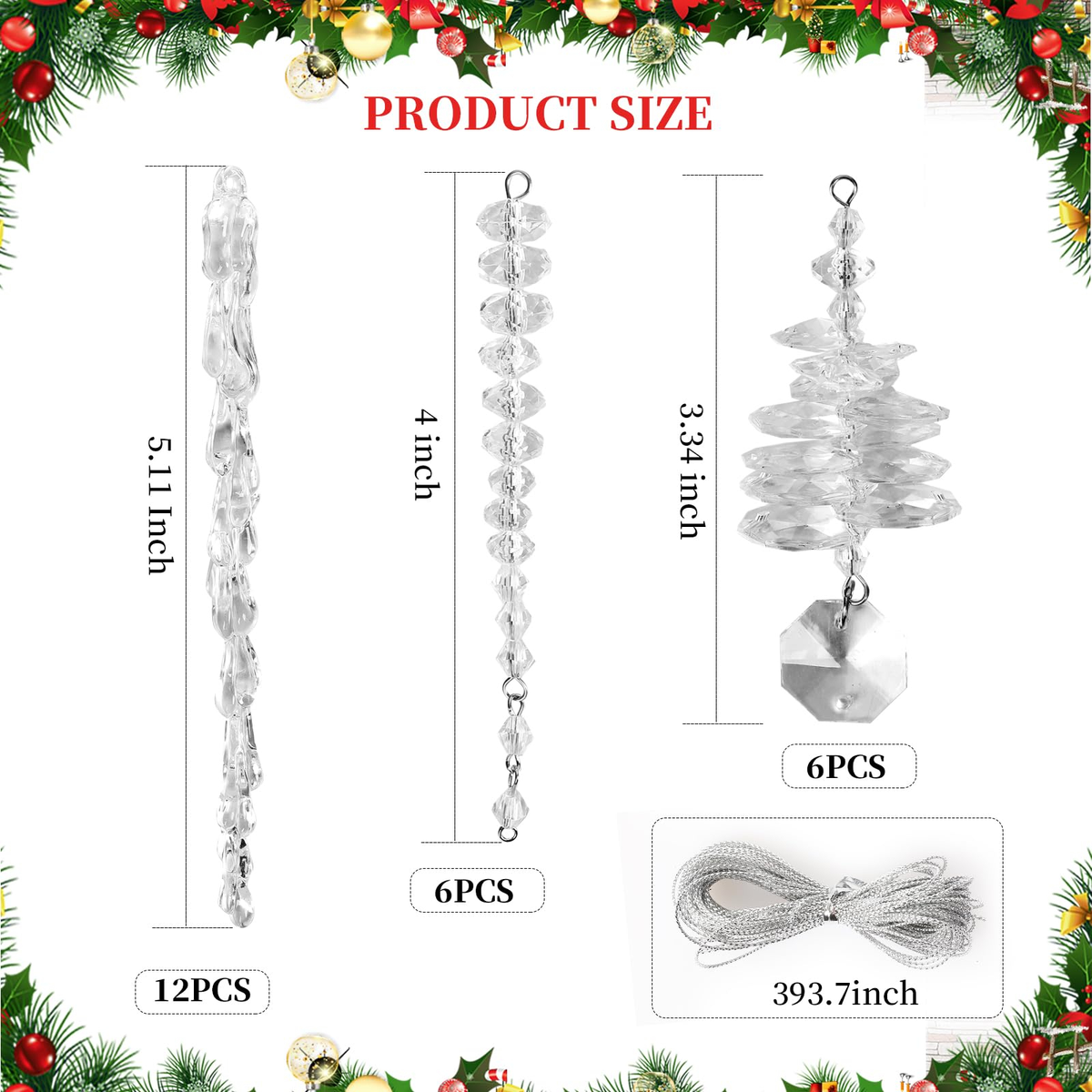 Set of 24 Crystal Tree Hanging Ornaments for Holiday, Mantel, Party & Christmas Decor (Clear)