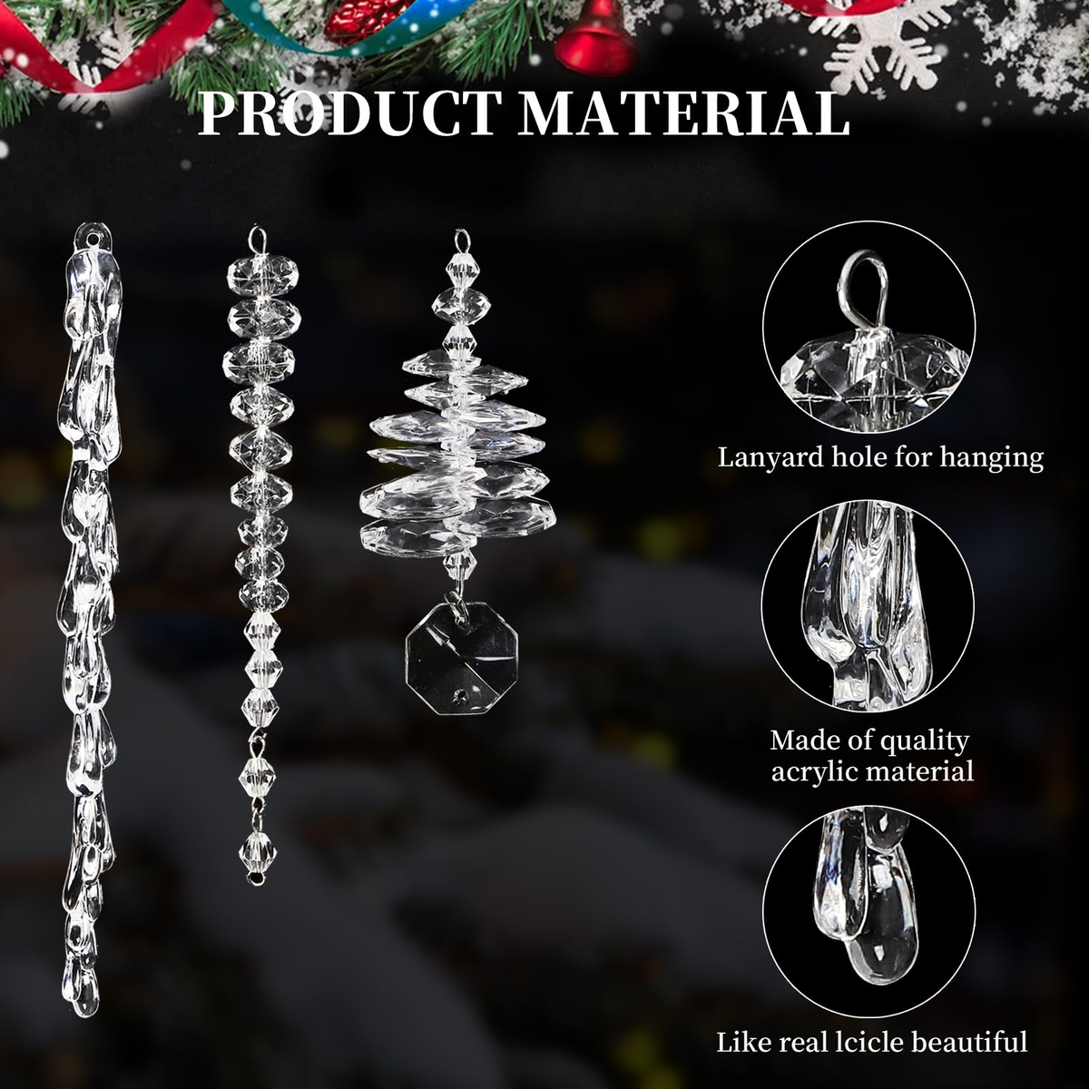 Set of 24 Crystal Tree Hanging Ornaments for Holiday, Mantel, Party & Christmas Decor (Clear)