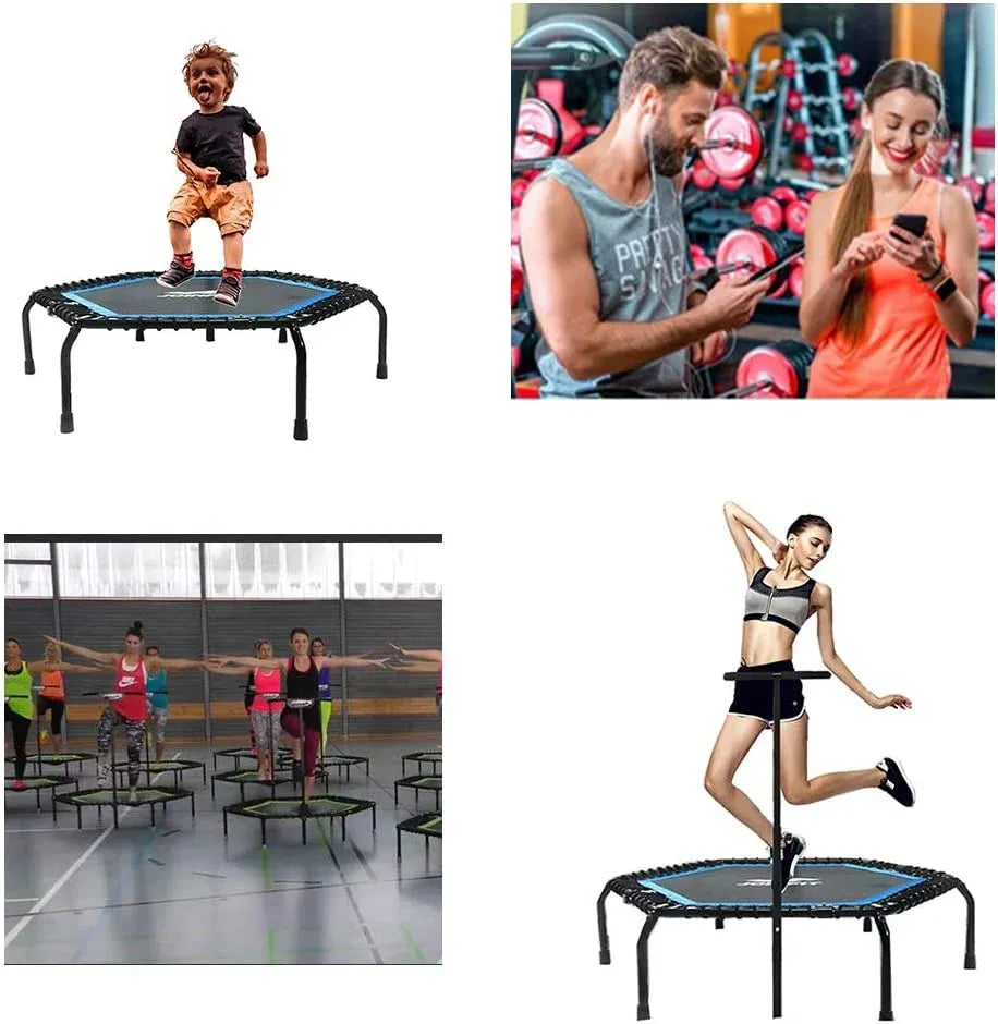 Foldable Mini Trampoline,Fitness Re-bounder with Adjustable Bar