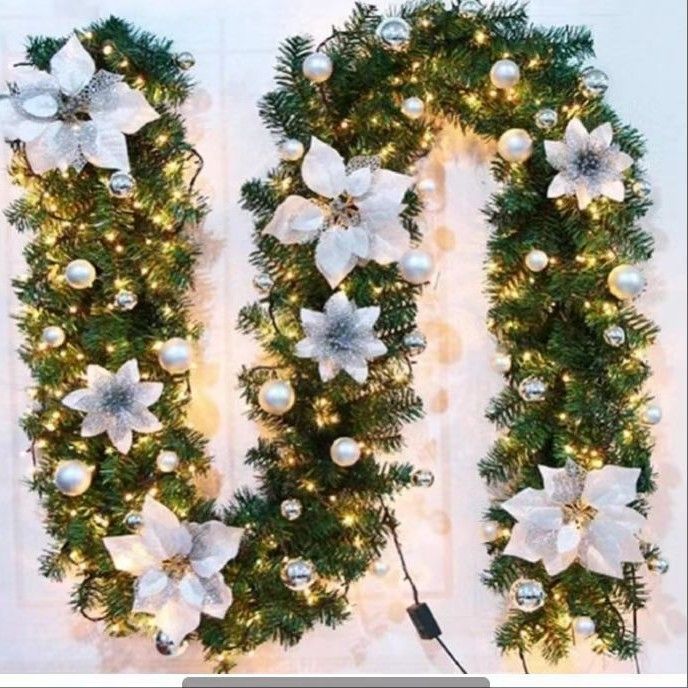 Christmas Garland 2 Piece Set 2.7m Garland Garland With Lights Christmas Home - Gold - Size 270cm