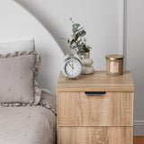 PORTO BEDSIDE TABLE - NATURAL OAK - SLIM - PULL BLACK