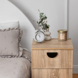 PORTO BEDSIDE TABLE - NATURAL OAK - SLIM - HALF MOON BLACK
