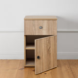 PORTO BEDSIDE TABLE - NATURAL OAK - SLIM - ROUND BLACK