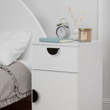 PORTO BEDSIDE TABLE - WHITE - SLIM - HALF MOON BLACK
