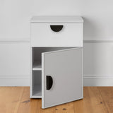 PORTO BEDSIDE TABLE - WHITE - SLIM - HALF MOON BLACK