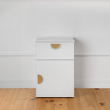 PORTO BEDSIDE TABLE - WHITE - SLIM - HALF MOON BRASS